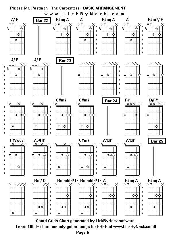 Chord Grids Chart of chord melody fingerstyle guitar song-Please Mr Postman - The Carpenters - BASIC ARRANGEMENT,generated by LickByNeck software.